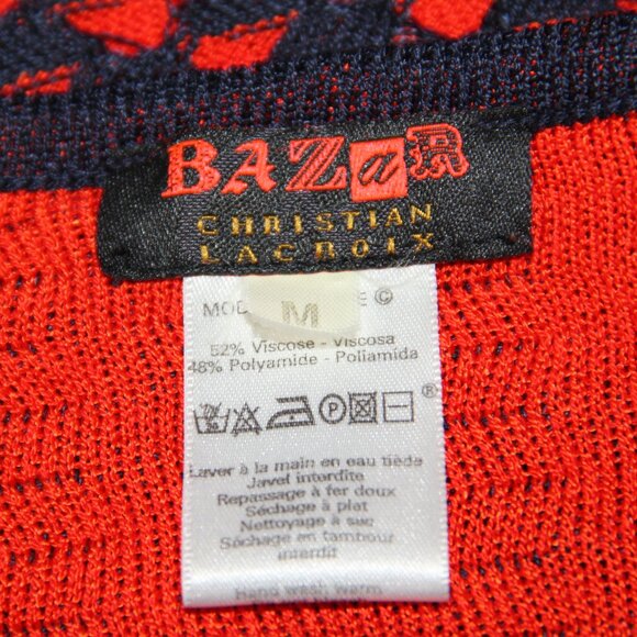 CHRISTIAN LACROIX BAZAR Red Top Blue Knit Overlay Pullover Made in France Sz M - Picture 2 of 8